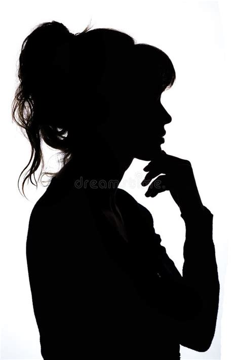 Silhouette of a Thoughtful Woman with Hand Near Her Chin Thinking about Solving a Problem on ...