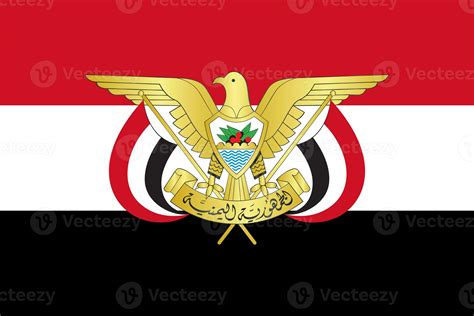 The official current flag and coat of arms of Republic of Yemen. State ...