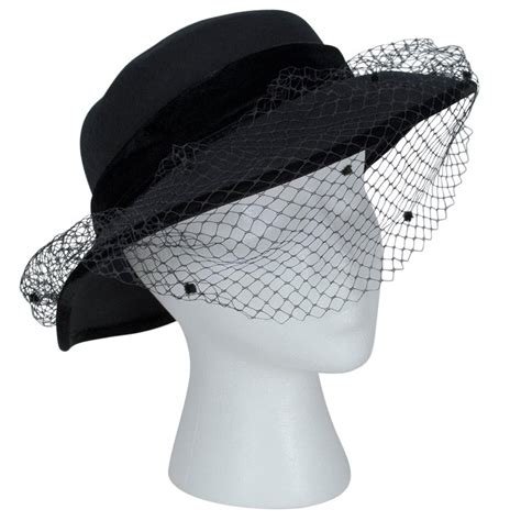 Italian Wool Mourning Funeral Hat with Dotted Veil, 1970s at 1stDibs ...