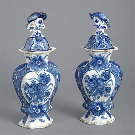 Pair of 18th Century Blue & White Delft Vases and Covers | Timothy ...