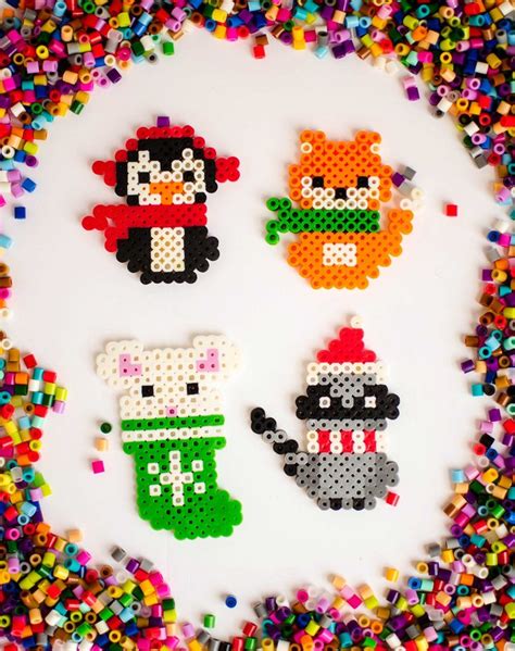 Make these adorable melty bead Christmas ornaments with the free printable patterns a ...