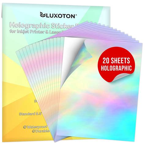 Buy Printable Holographic Sticker Paper for Inkjet Printer & Laser Printer - 20 Sheets ...