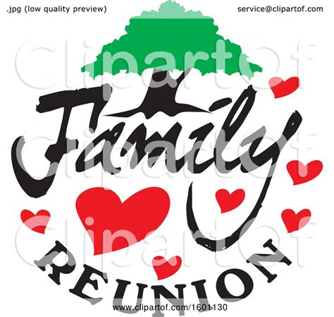 Clipart of a Family Reunion Design with a Tree and Hearts - Royalty Free Vector Illustration by ...