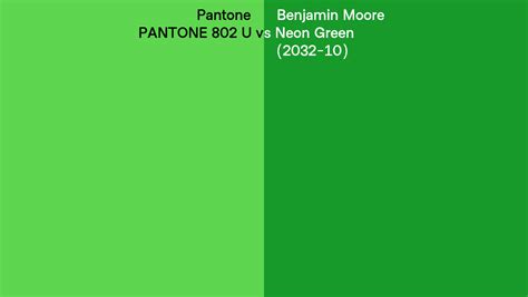 Pantone 802 U vs Benjamin Moore Neon Green (2032-10) side by side comparison