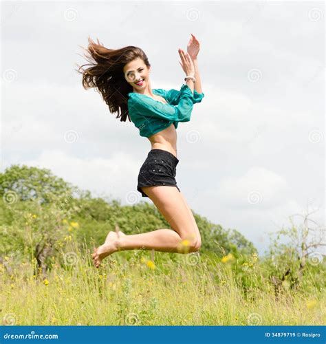 Beautiful Young Happy Woman Dancing & Jumping Outdoors on Summer Day Stock Image - Image of ...