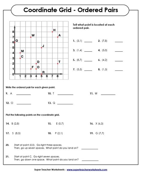 Ordered Pairs and Coordinate Plane Worksheets