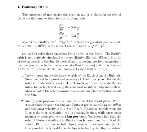 1. Planetary Orbits The equations of motion for the | Chegg.com