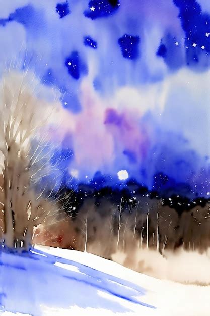 Premium AI Image | A Painting Of A Snowy Landscape With Trees