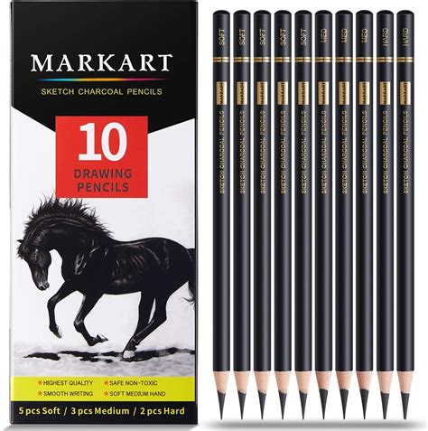 Buy Professional Charcoal Pencils Drawing Set - MARKART 10 Pieces Soft ...