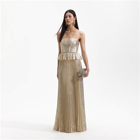 Gold Metallic Maxi Dress – self-portrait-US