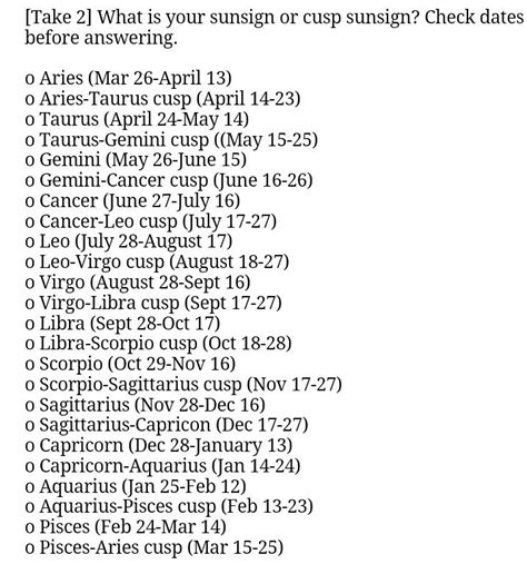 Zodiac Cusp Dates