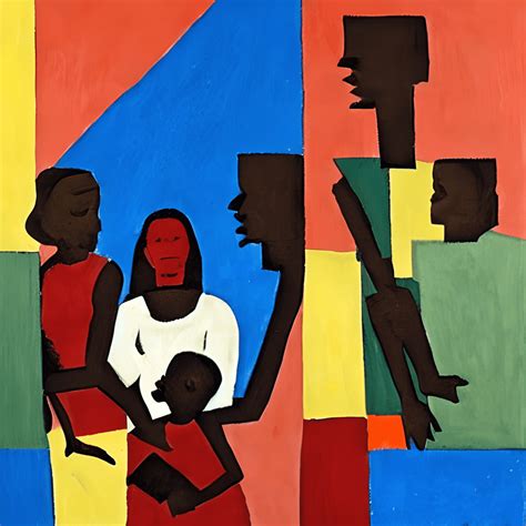 Jacob Lawrence Style Painting of Modern African American Family · Creative Fabrica