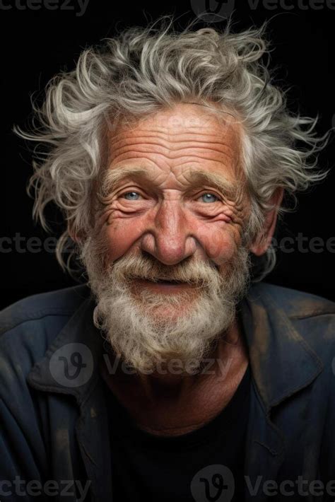 AI generated Portrait of a funny old man with a beard on a black ...