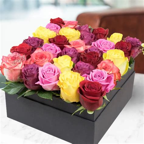 Send Buy Mixed Roses In Black Box Flowers Online Arabian Flora Online by Florista