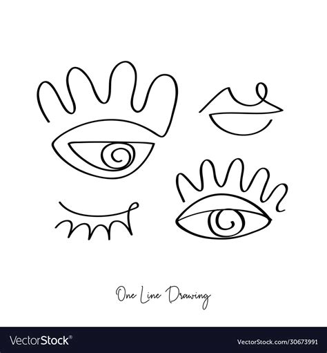 Fashion one line drawing eyes and lips Royalty Free Vector