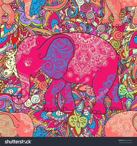 Elephant Background Ornament Backgrounds Pattern Bright Stock Vector ...