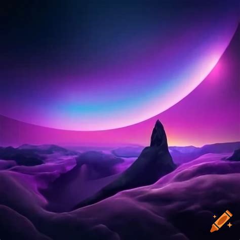 Surreal cosmic landscape with purple colors on Craiyon