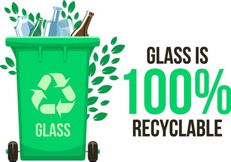 Glass waste vector illustration with 100recyclable text on white ...