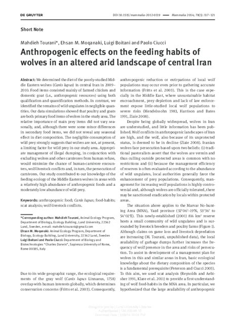 (PDF) Anthropogenic effects on the feeding habits of wolves in an altered arid landscape of ...