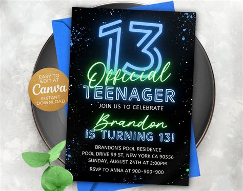 13th Boy Birthday Invitation, 13th Invitation, Official Teenager Invitation, 5x7 Canva NEWS1 - Etsy