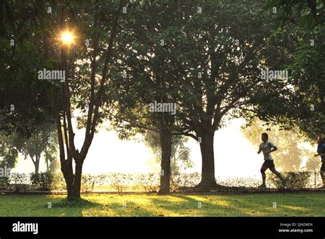 Young women badminton players are running circle a park during a training session at Jaya Raya ...