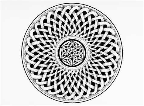 Celtic Mandala with a Center of Interlocking Rings and Trefoils Drawing ...