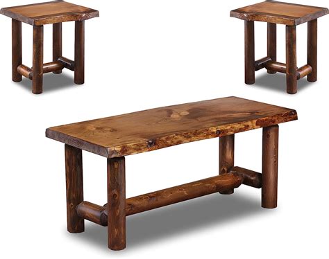 Rustic Log Coffee and End Table Set Pine and Cedar (Honey Pine): Amazon ...