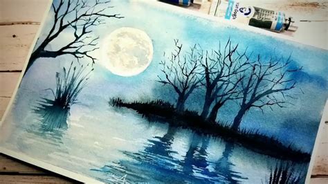 Monochrome Landscape Painting Moonlight - short video - YouTube