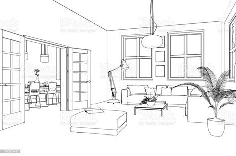 Interior Design Living Room Custom Drawing Stock Photo - Download Image Now - Apartment ...