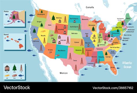 United states america map with names Royalty Free Vector