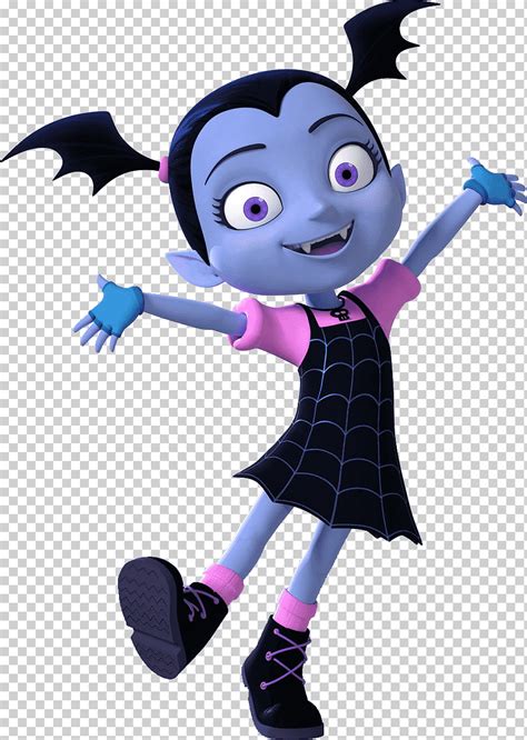 Niña vampiro sonriente con vestido rosa y negro, ilustración, disney junior programa de ...