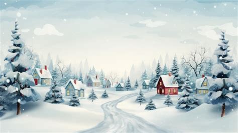 Premium AI Image | Christmas card village houses in winter snow landscape snowflakes falling ...