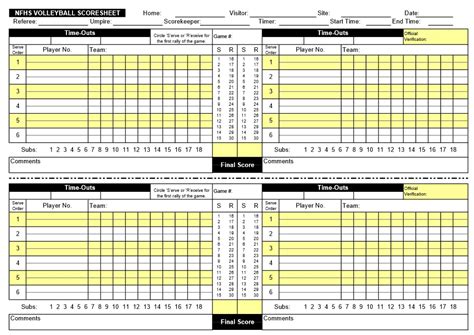 Volleyball Scoresheet Printable - Printable Word Searches