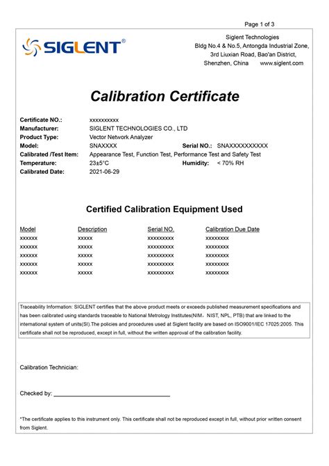 calibration-certificate-SNA5000A - Siglent