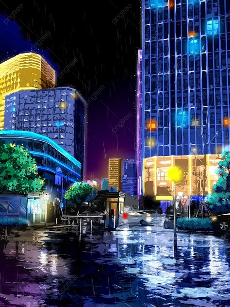 Cyberpunk City After Rain, Civilized City, City, Building Illustration Background And Wallpaper ...