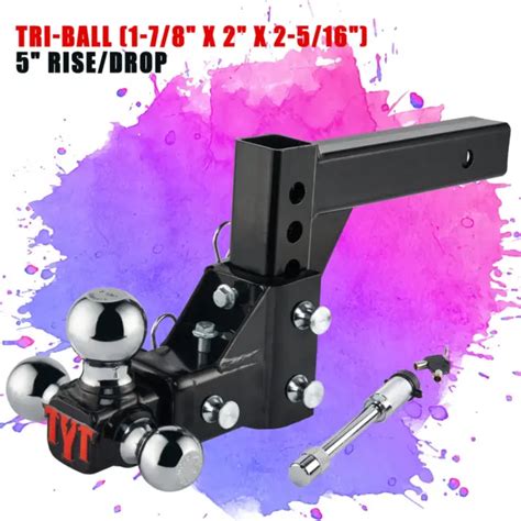 TYT ADJUSTABLE TRAILER Hitch Towing Ball Mount,Tri-Ball 2" Receiver 5" Drop/Rise $113.99 - PicClick