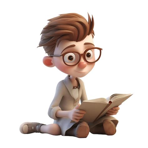 Premium AI Image | Boy with glasses reading a book Isolated on white background