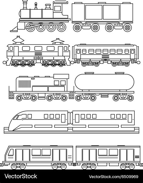 Line art train icons Royalty Free Vector Image