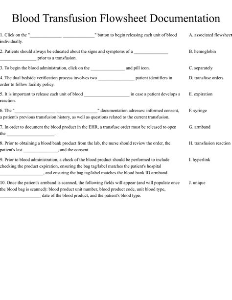 Blood Transfusion Flowsheet Documentation Worksheet - WordMint