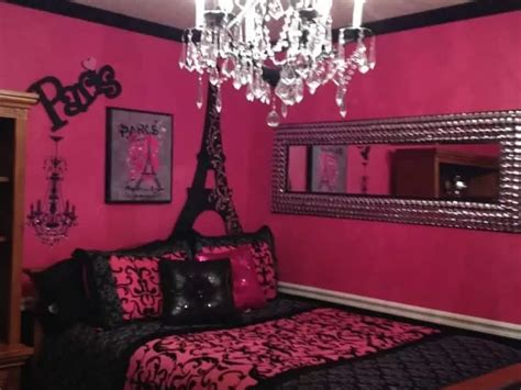 Pink And Black French Bedroom With Black Silk Bed Curtains French ...