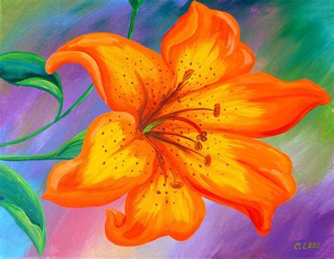 11"x14" Original Acrylic Painting, Orange Tiger Lily Flower, on ...