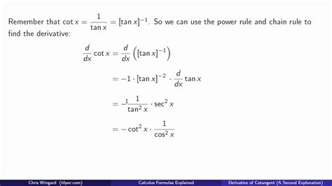 Calc Formulas - Cotangent Derivative - A Second Explanation - YouTube