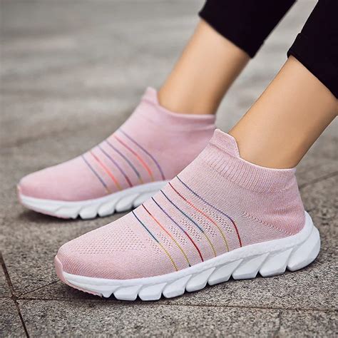 Sock Sneakers Women Breathable Weave Mesh Running Shoes Women Slip On ...