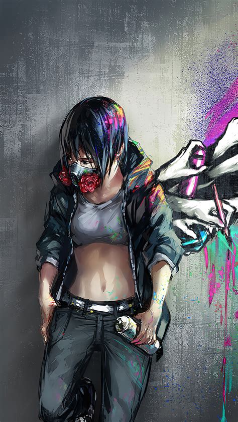 Anime Girl Graffiti Wall Art 4K #9250f Wallpaper iPhone Phone