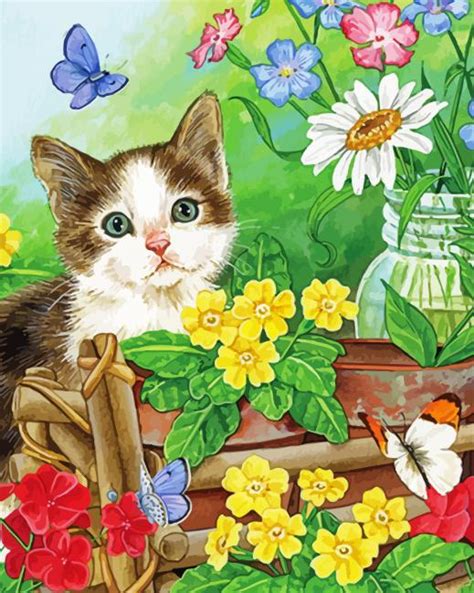 Adorable Cat In Garden - 5D Diamond Painting - DiamondPaintings.Pro