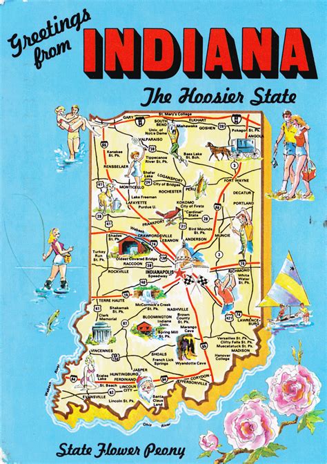 Large detailed tourist illustrated map of Indiana state | Vidiani.com ...