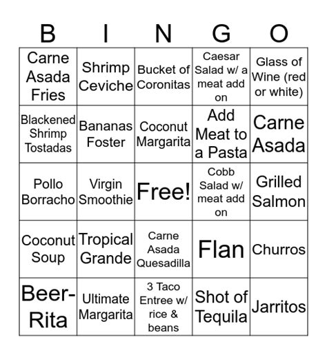 Cafe Sabor Bingo Card