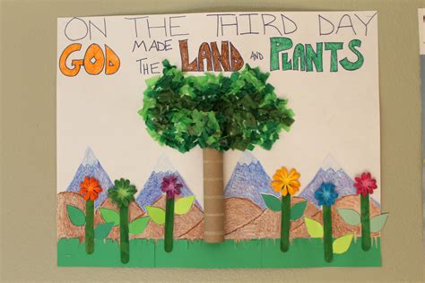 Creation Day 3 Classroom Poster. God made the land and plants. Kids make a smaller version of ...