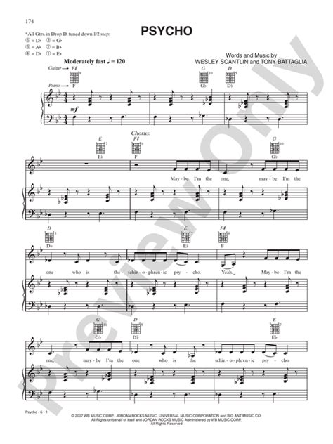 Psycho: Piano/Vocal/Chords: Wes Scantlin - Digital Sheet Music Download