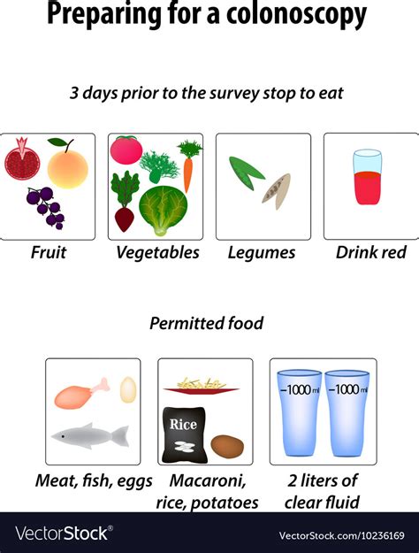 Preparing for a colonoscopy Diet for Colonoscopy Vector Image